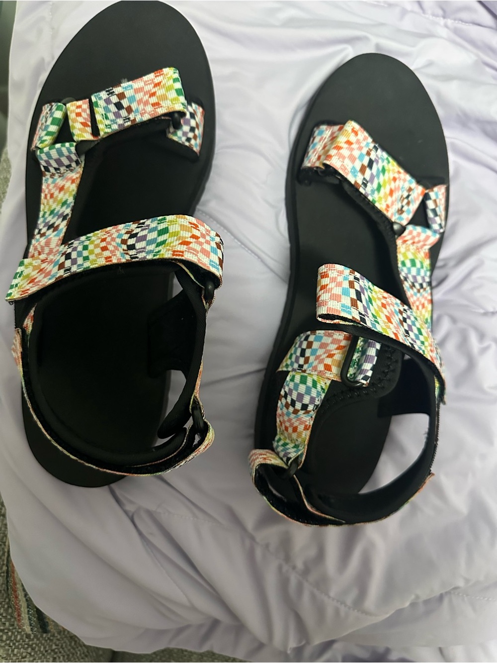 Source Unknown Multicolor Checkered Webbing Strap Sandals